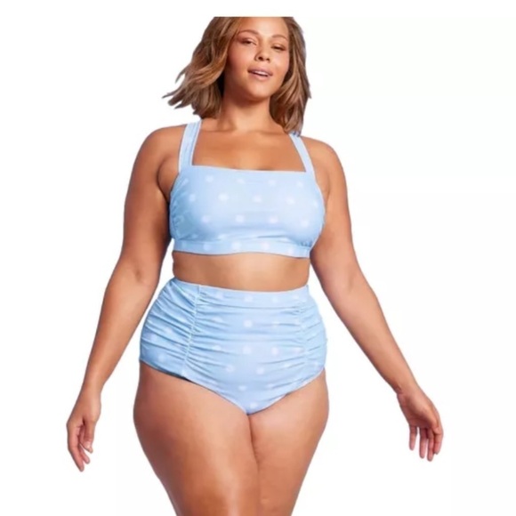 Kona Sol Womens 1X (17-18) Light Blue/White Polka Dot Ruched Bikini
Bottom - Picture 1 of 5